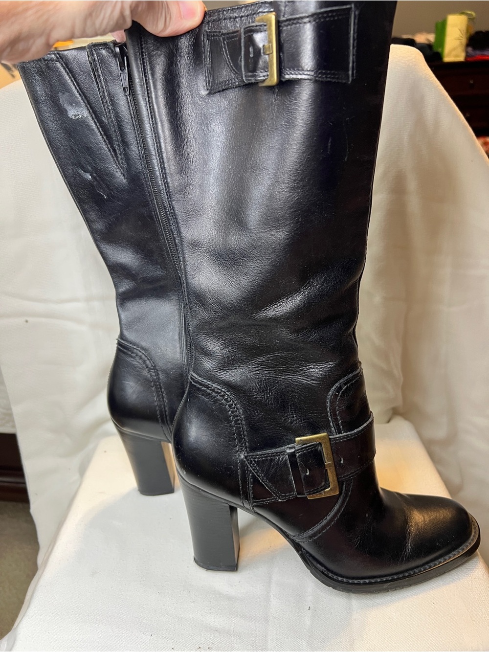 BP Julius-Lea Leather Mid Calf Boots. Decorative Gold Buckle. Women’s size 7 - Picture 4 of 6